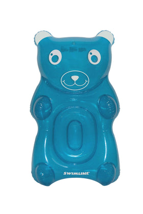 Swimline gummy bear pool float in use at a sunny pool party