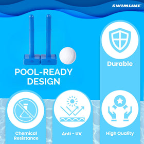 Two heavy-duty Swimline side posts stabilizing the net