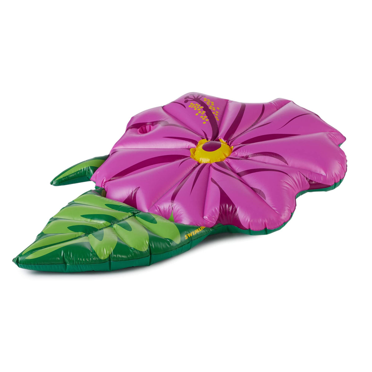 Swimline hibiscus flower float provides a spacious pool lounge for solo relaxation.
