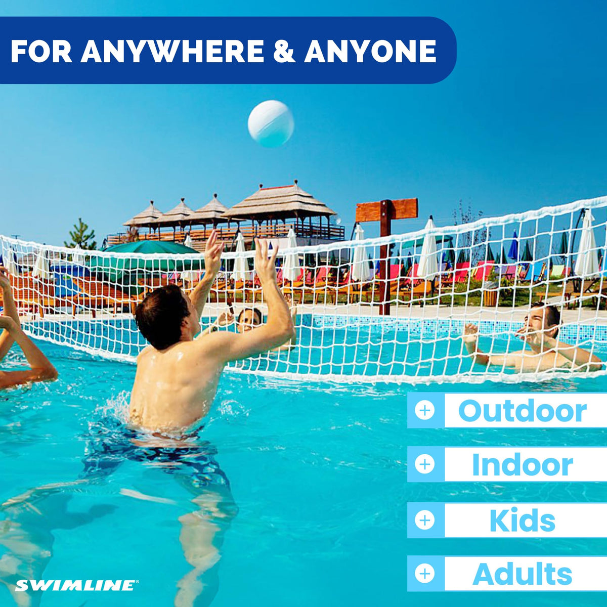 Swimline volleyball and net included for immediate play
