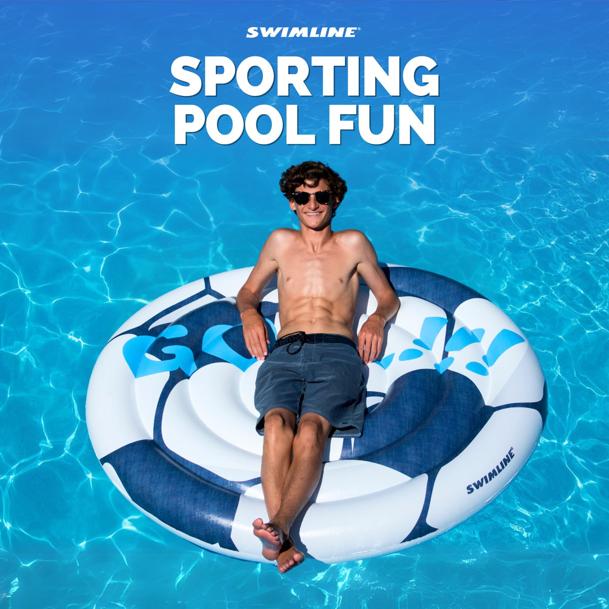 60-inch diameter Swimline float offering generous space for two loungers.