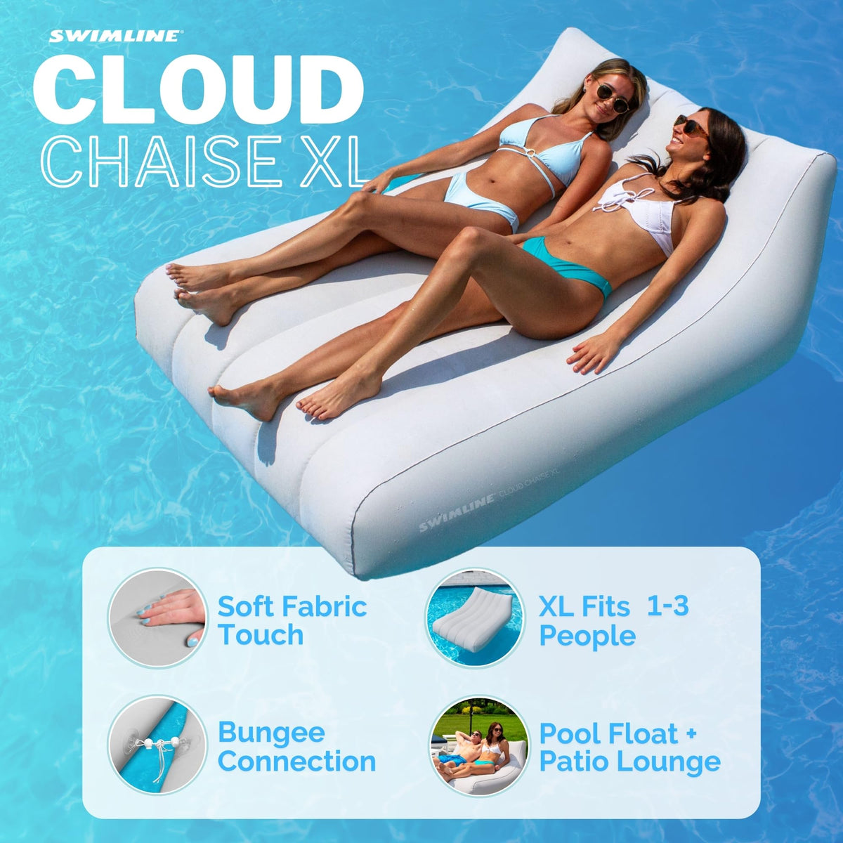 Swimline Cloud Chaise no-cover design allows quick valve access.