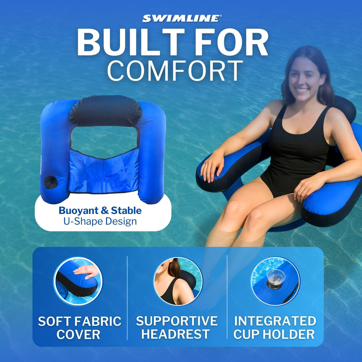 Swimline U-seat lounger backrest provides support during lake and pool lounging.