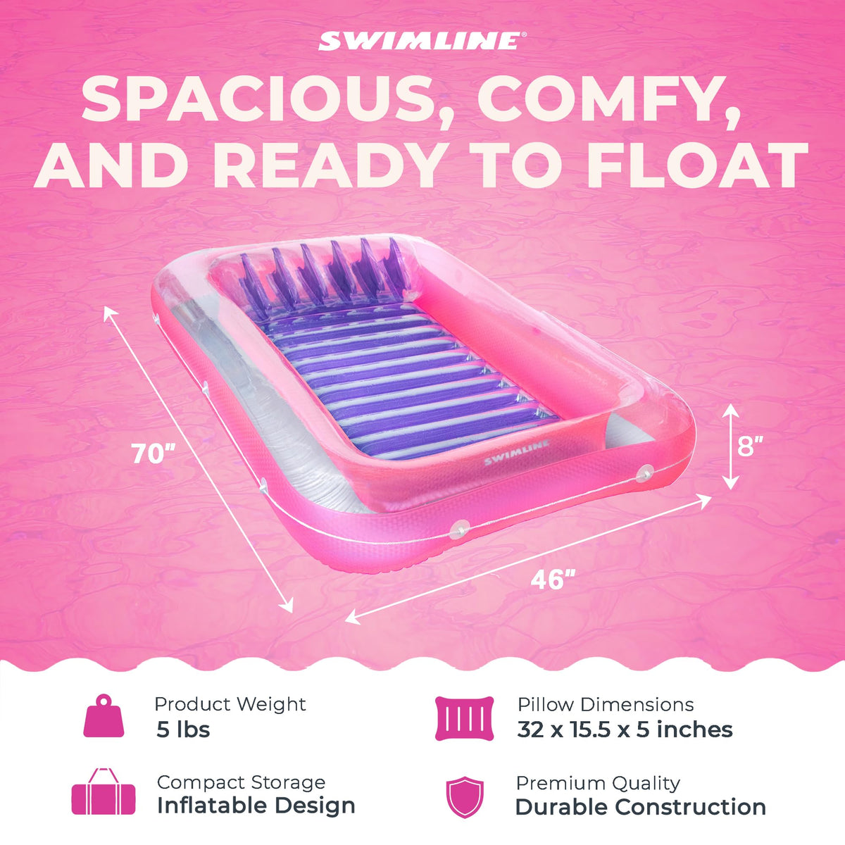 Swimline Original Suntan Tub Classic Edition grab line and pad eyes for easy handling