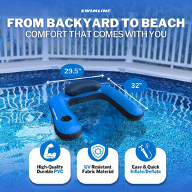 Swimline durable vinyl, dual-chamber U-seat lasts season after season.
