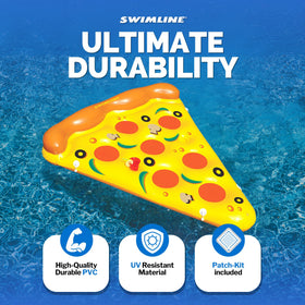Swimline pizza slice float side view highlighting spacious 76x62x12 inches.