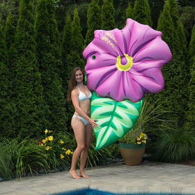 Swimline hibiscus float features heavy-duty PVC for season-long durability.