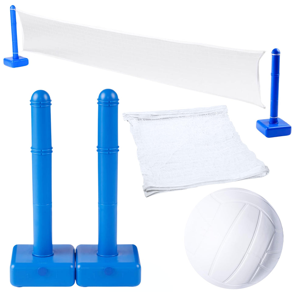 Swimline pool volleyball net setup in sunny backyard for family fun