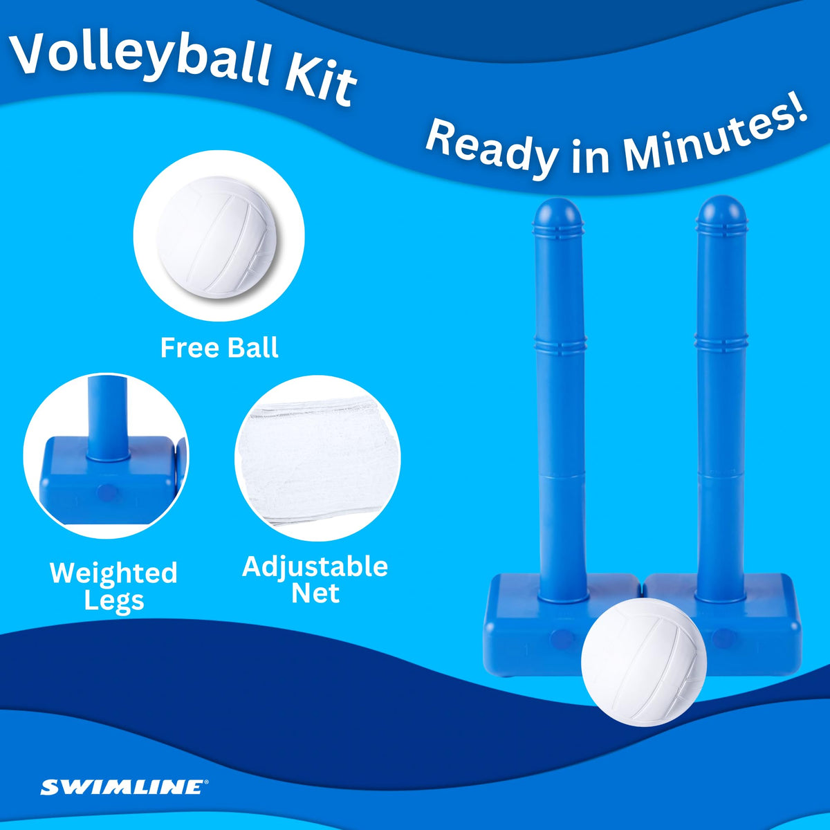 Fast setup, Swimline pool volleyball game ready in minutes