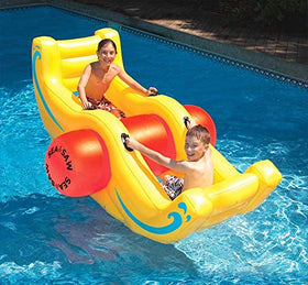 Swimline Sea-Saw Rocker yellow side view, stable design ideal for gentle rocking