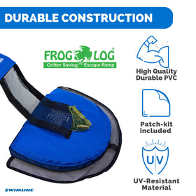 Durable, reinforced stitching on Swimline FrogLog for season-long outdoor use.