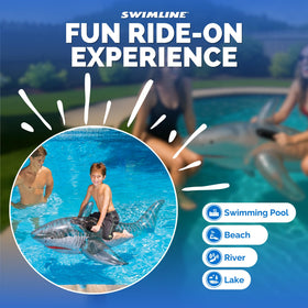 SWIMLINE Shark float on the beach—easy to inflate, deflate, and transport.
