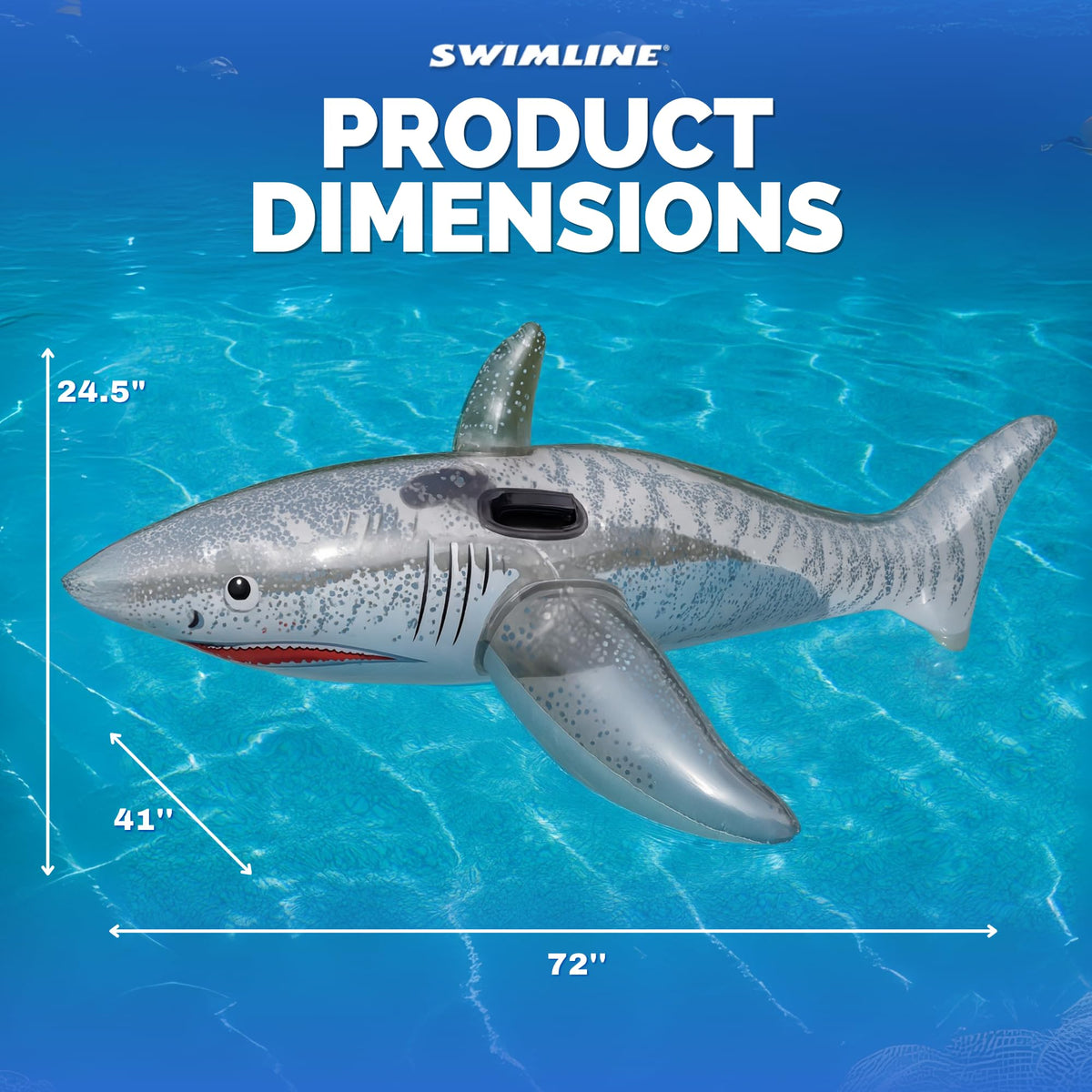 SWIMLINE Shark float in pool—durable, UV-resistant for lasting summer fun.