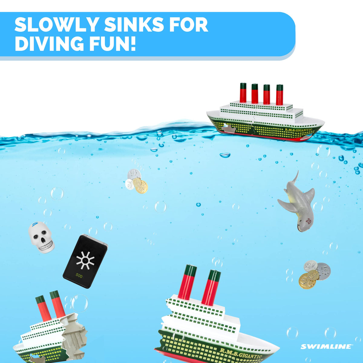 SWIMLINE Titanic dive toy skull enhances underwater treasure hunt imagination