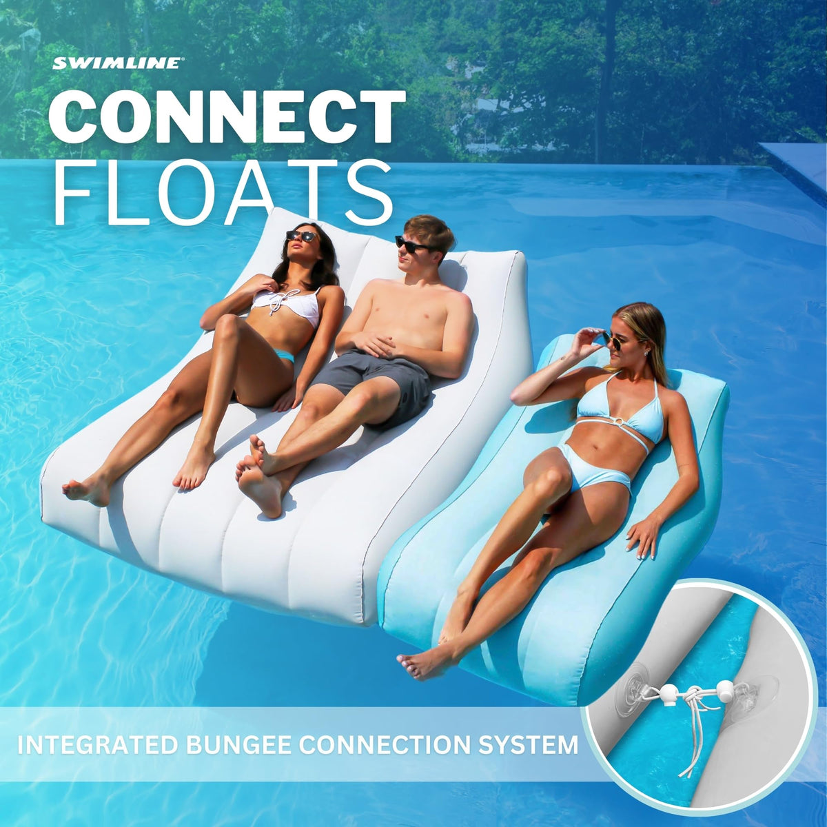 Swimline Cloud Chaise UV-resistant vinyl for durable outdoor lounging.