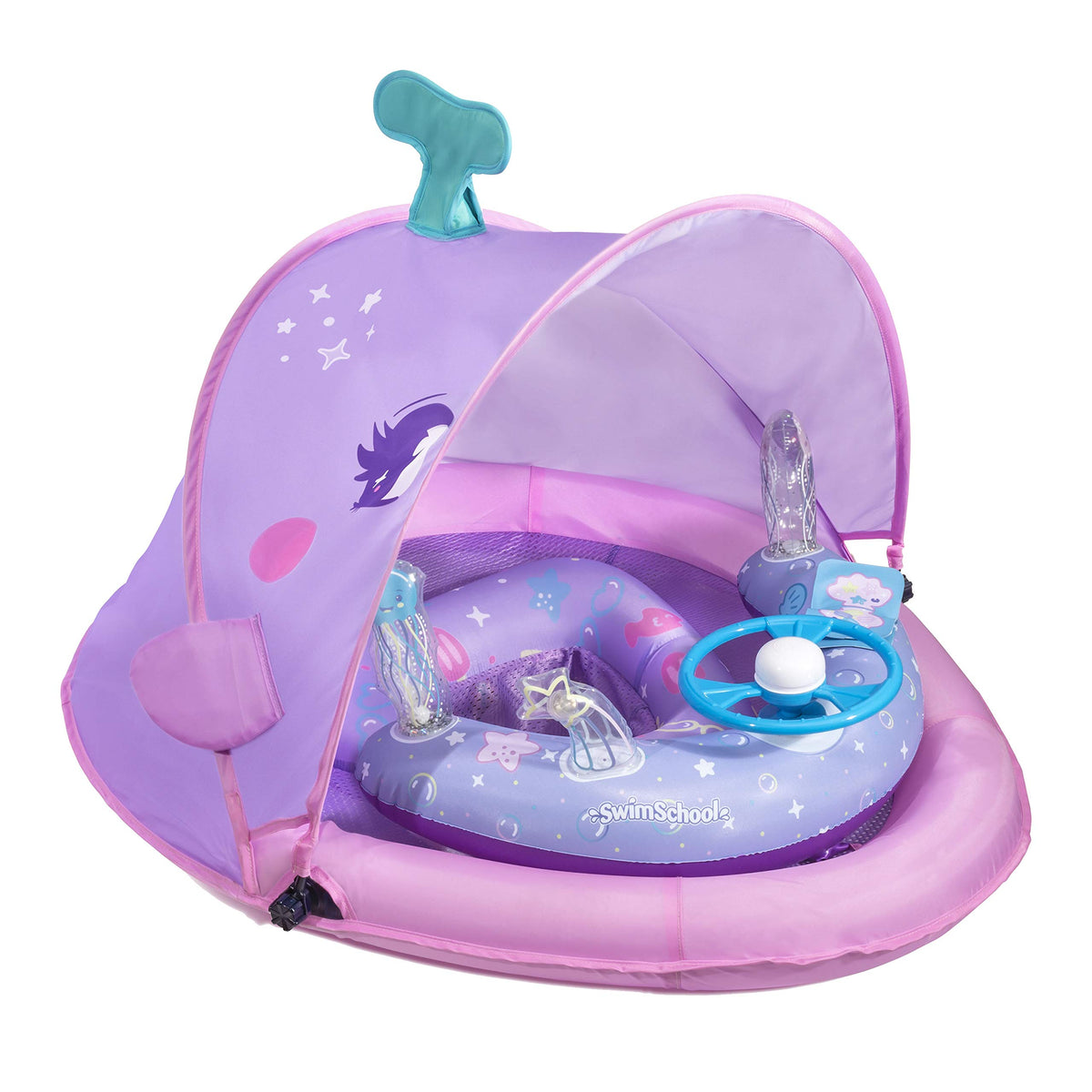 SwimSchool pink pool float in sunny water for visibility