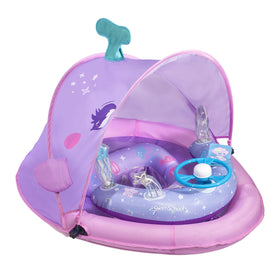 SwimSchool pink pool float in sunny water for visibility