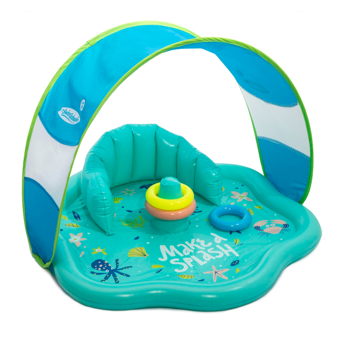 SwimSchool baby splash mat canopy with UPF 50 sun protection