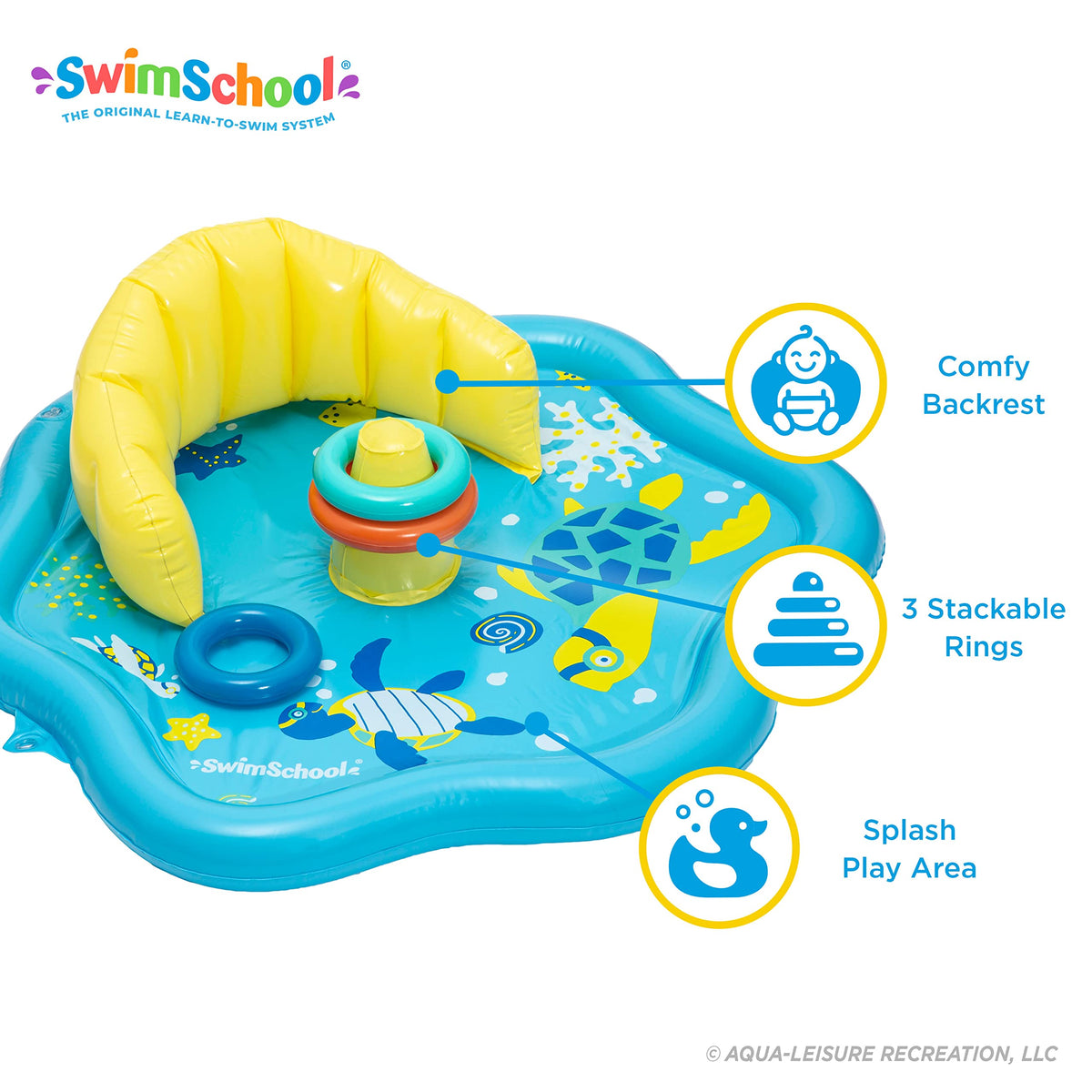 SwimSchool Baby Splash Mat inflates quickly for easy setup on trips