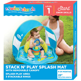 SwimSchool Baby Splash Play Mat with adjustable canopy for sun protection during outdoor fun