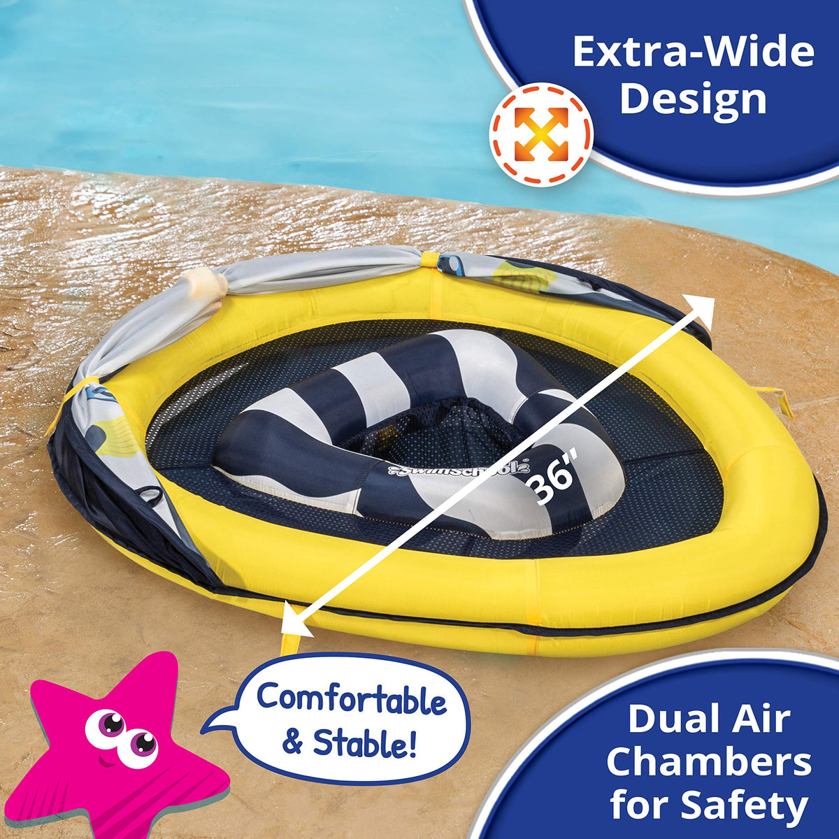 SwimSchool Deluxe Baby Float UPF50 sun shade protects delicate skin