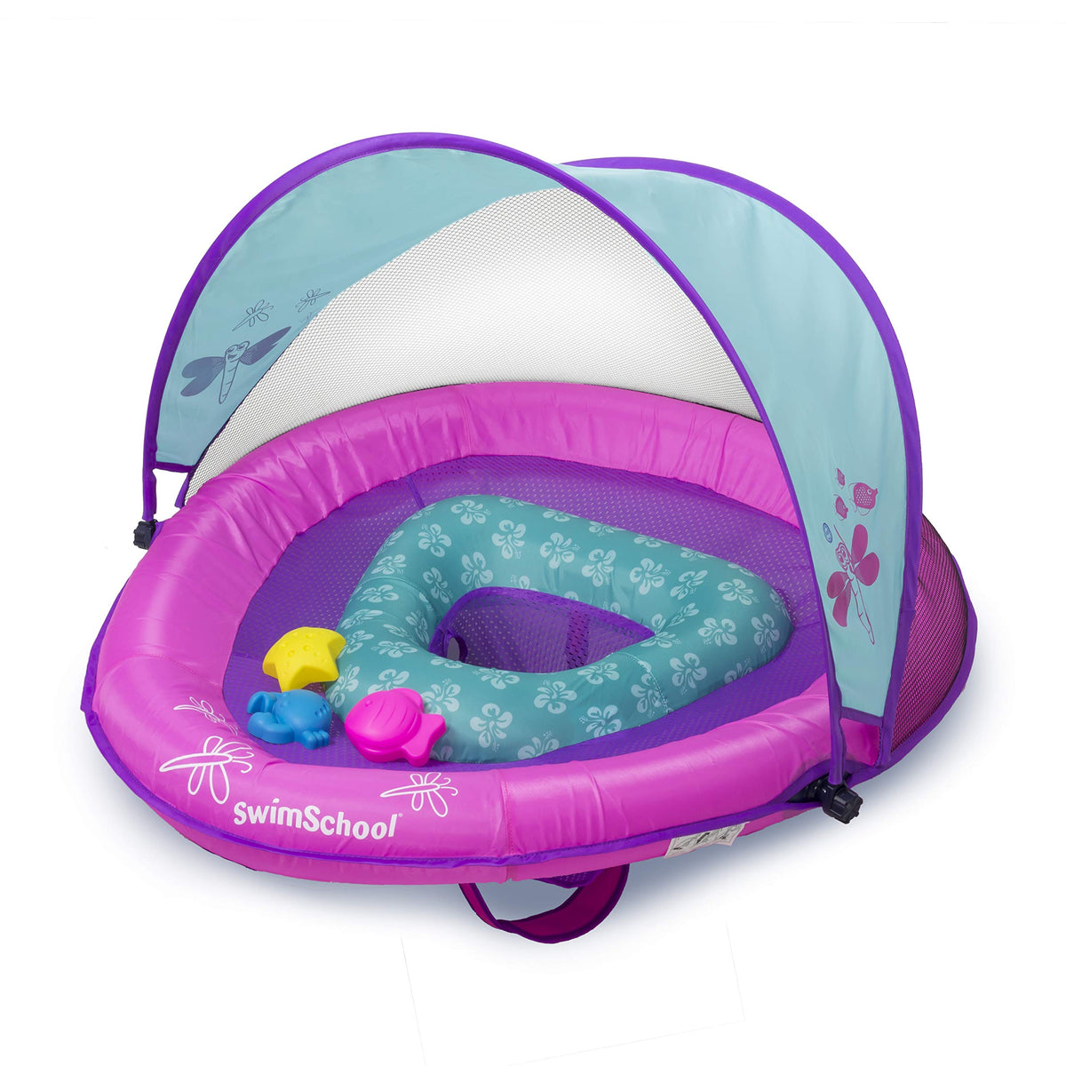 SwimSchool Deluxe Baby Pool Float supports ages 6-24 months in water.