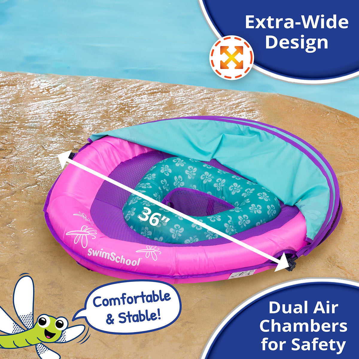 SwimSchool Deluxe float packs and deflates for easy travel.