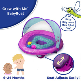 SwimSchool Deluxe float splash and play area keeps baby upright during water fun.