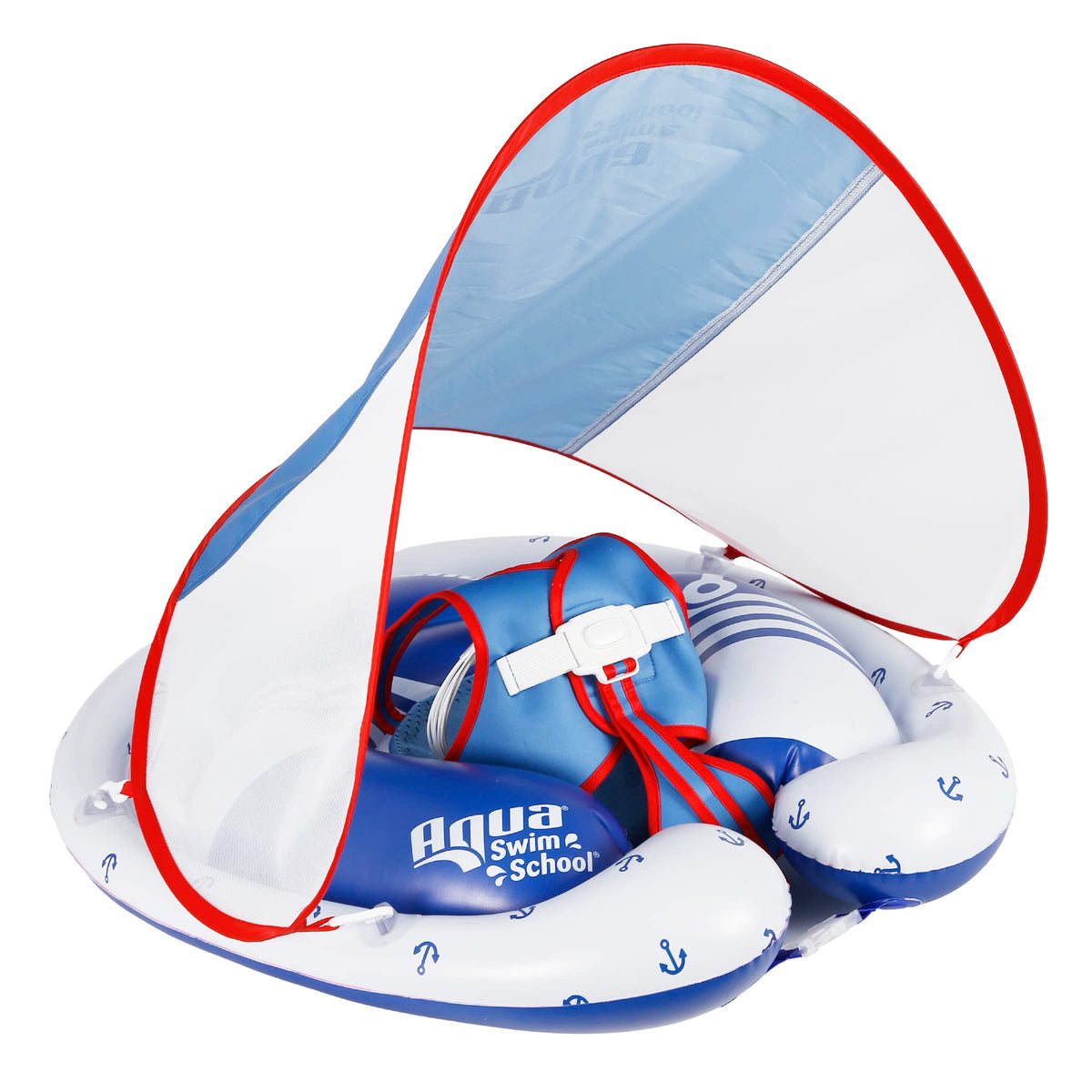 SwimSchool Freestyle Swimmer with sunshade canopy offering shade during pool time.