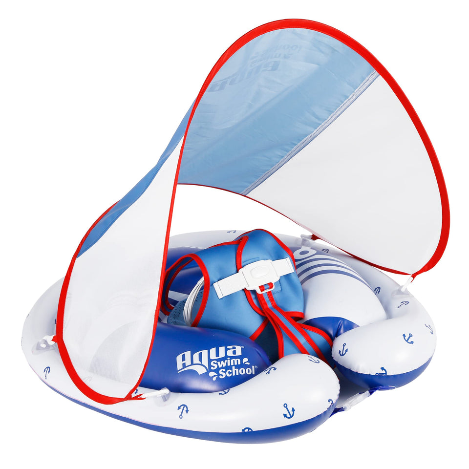 SwimSchool Freestyle Swimmer with sunshade canopy offering shade during pool time.