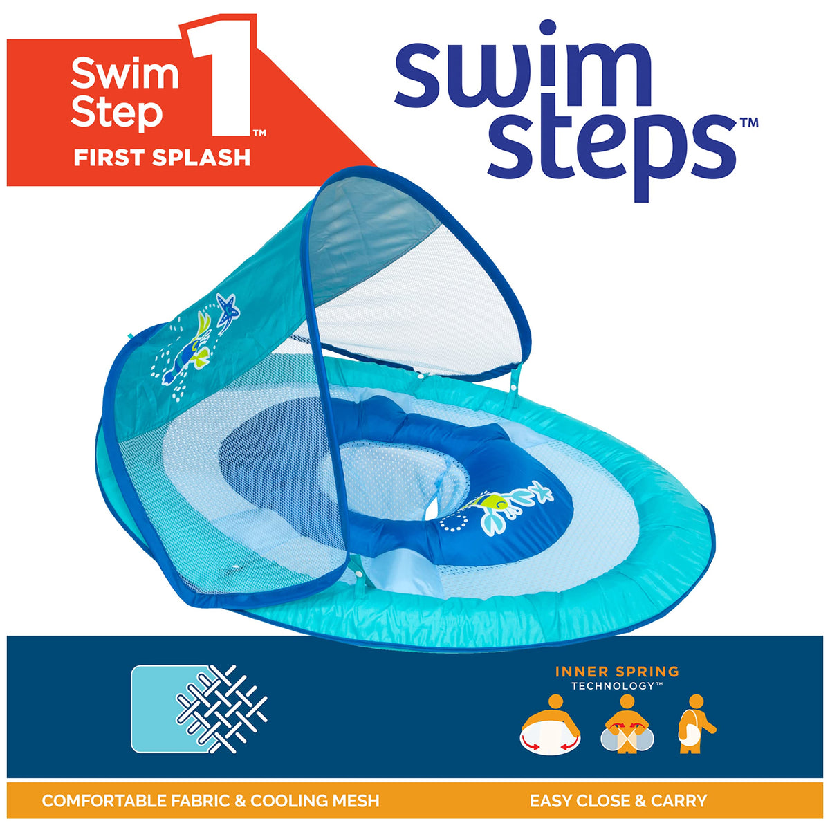 SwimWays Baby Spring Float shows see-through mesh sides for supervision