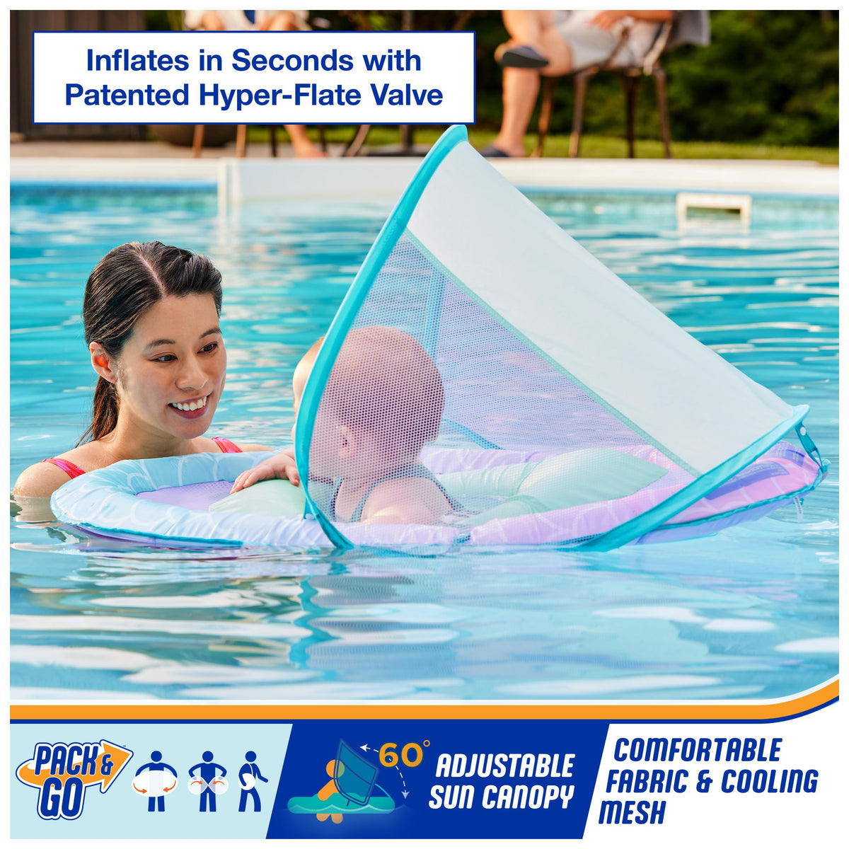 SwimWays Mermaid float seat with mesh enables gentle kicking and airflow