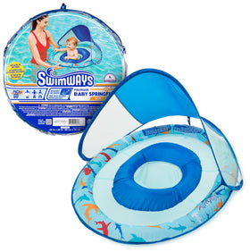 SwimWays Baby Spring Float Shark with secure leg holes for splash play.