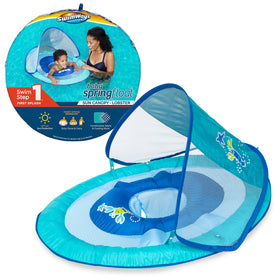 SwimWays Baby Spring Float with Canopy provides shade and secure seating for babies