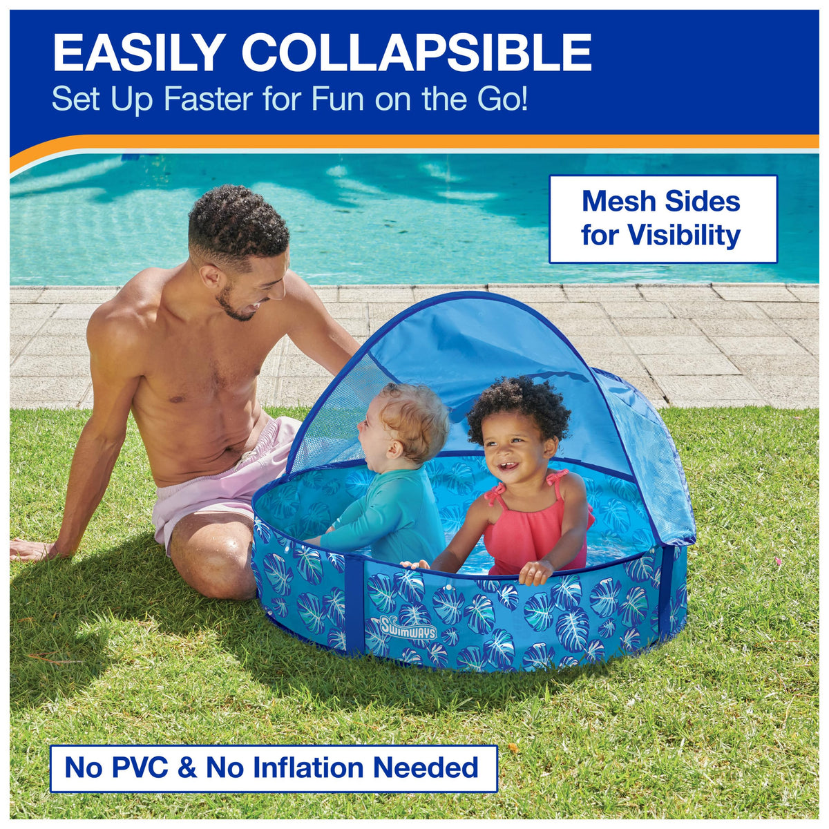 SwimWays Elite Pop-Up folds into three circles for easy packing