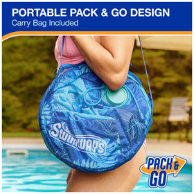 SwimWays Elite Spring Float Hammock links to a friend’s float for shared lounging.