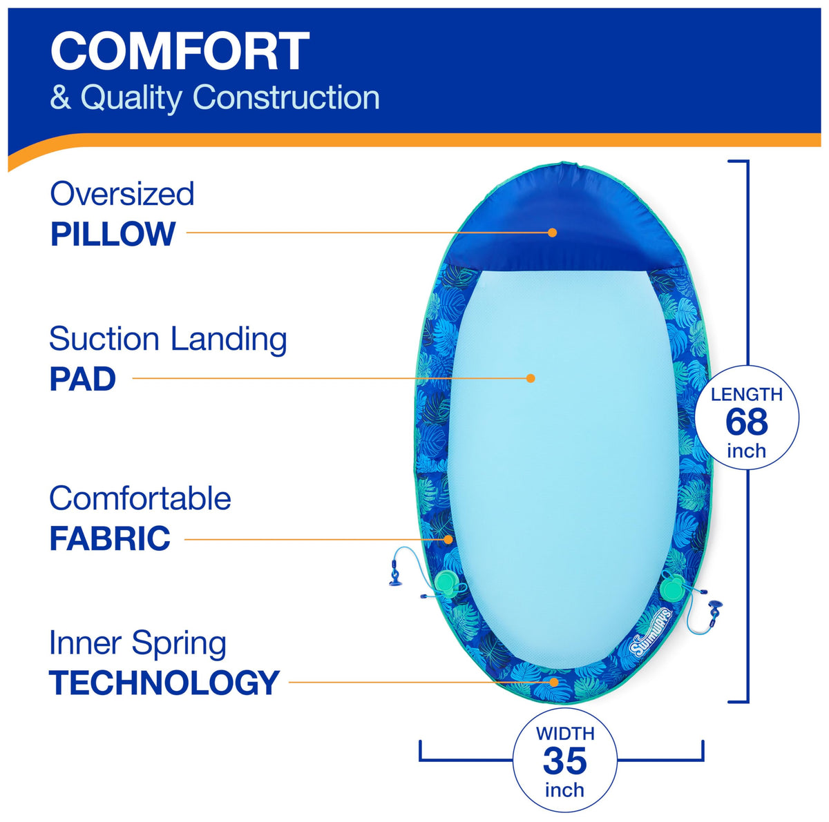SwimWays Elite Spring Float Hammock Hyper-Flate Valve enables quick, easy inflation.
