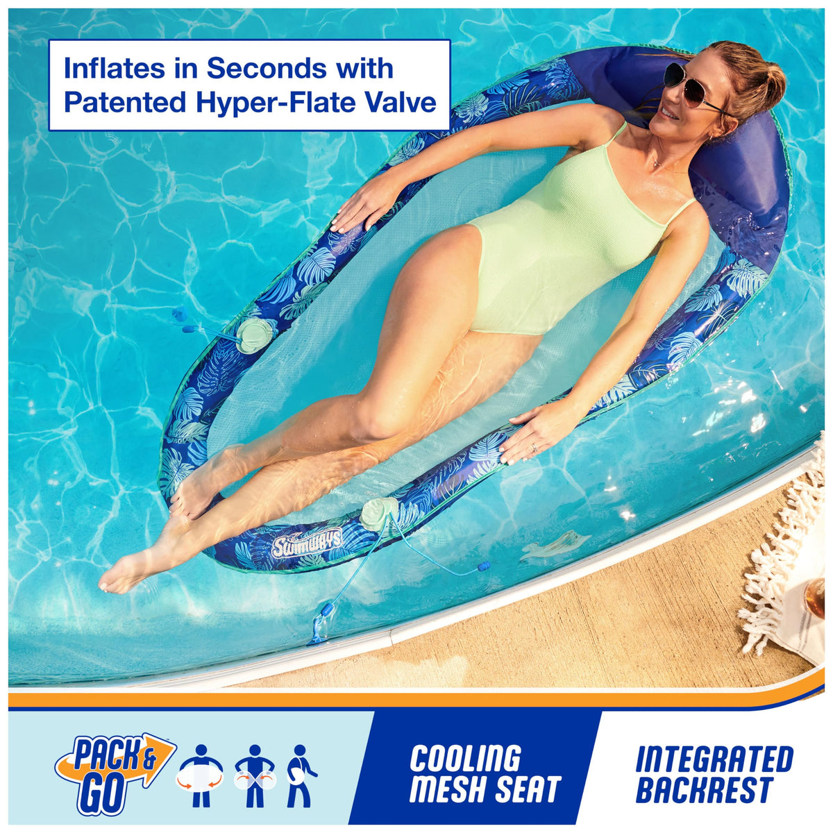 SwimWays Elite Spring Float Hammock head pillow supports your neck and keeps you mostly dry.