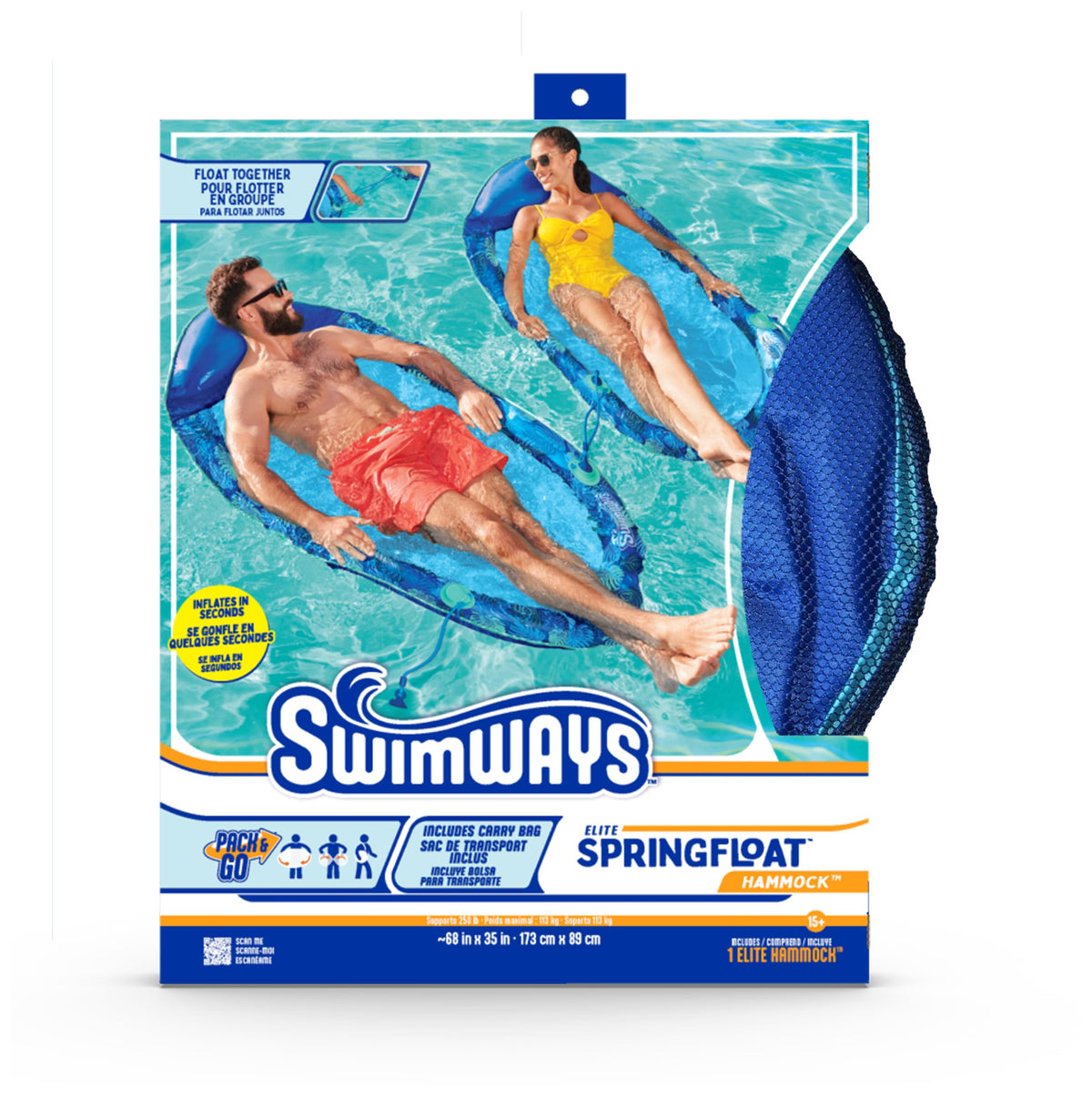 SwimWays Elite Spring Float Hammock attaches to a pool wall or boat for stability.