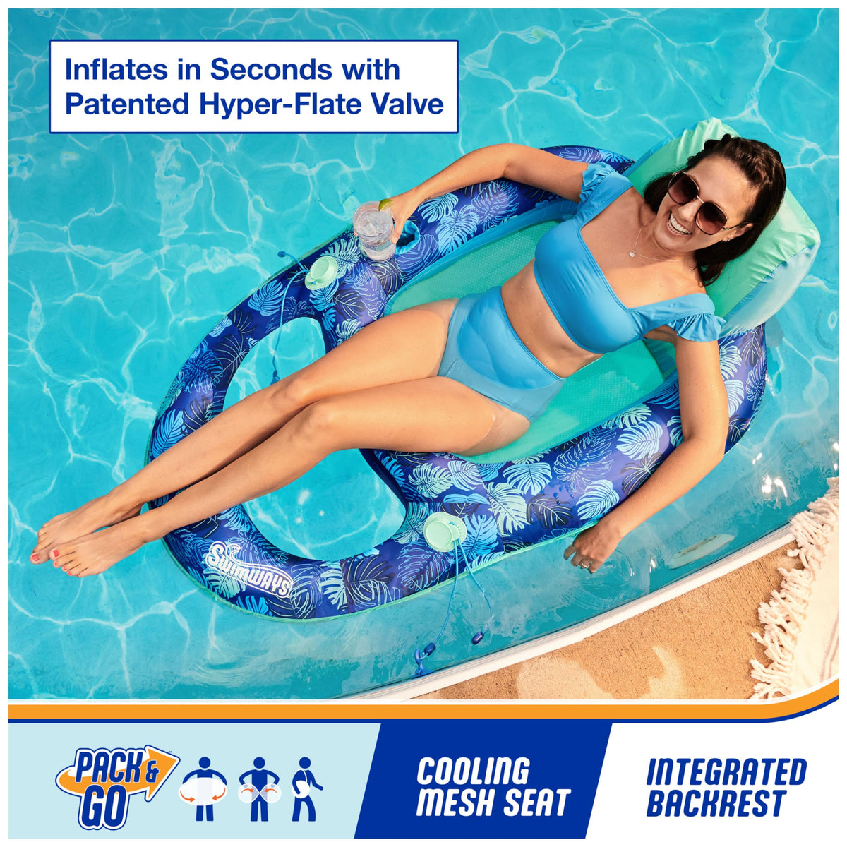 SwimWays Elite Spring Float Mesh cooling under surface for refreshing pool days