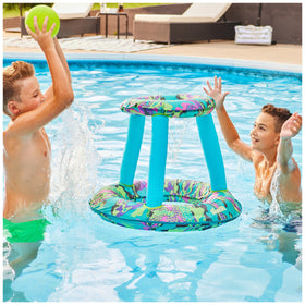 SwimWays Hydro Hoops used in backyard pool area for versatile play