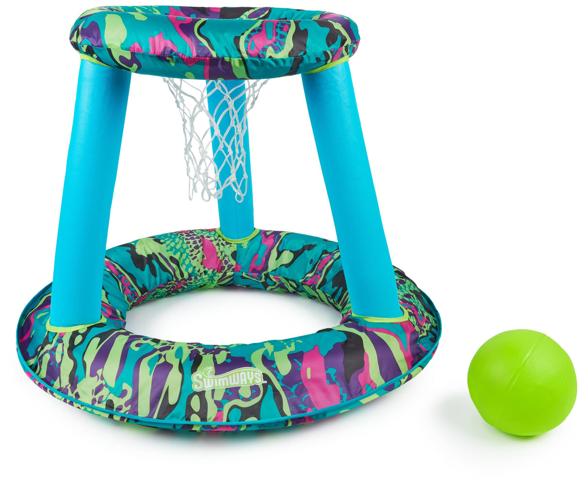 SwimWays Hydro Hoops inflatable net ready for poolside family play