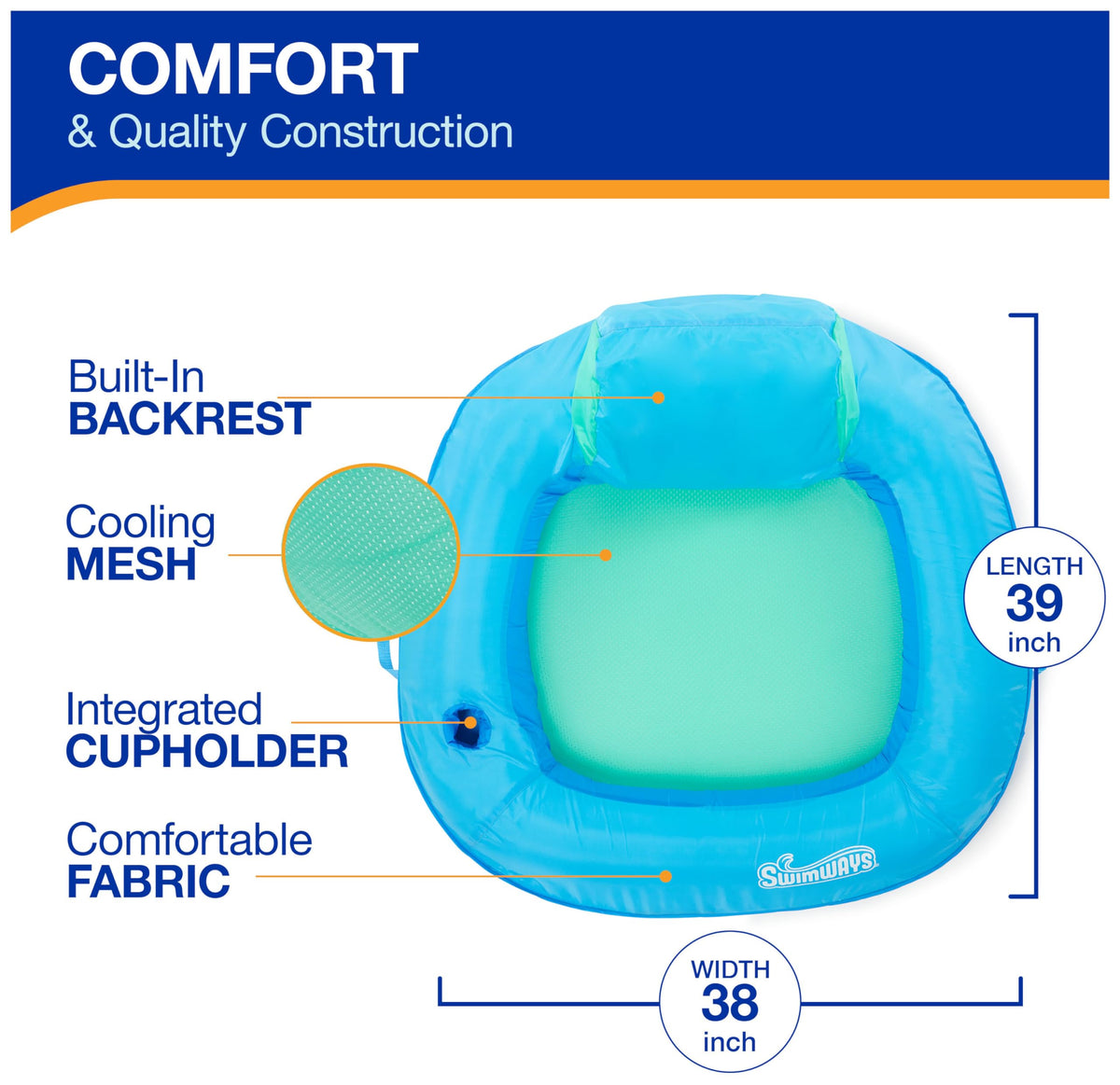 SwimWays Hyper-Flate valve enables fast inflation for quick setup.