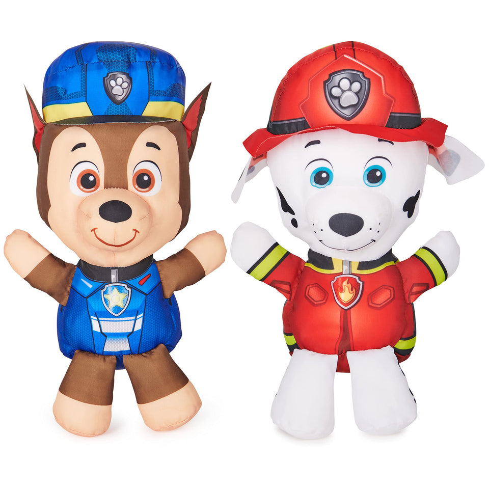 SwimWays Paw Patrol Chase huggable floats beside children for pool adventures