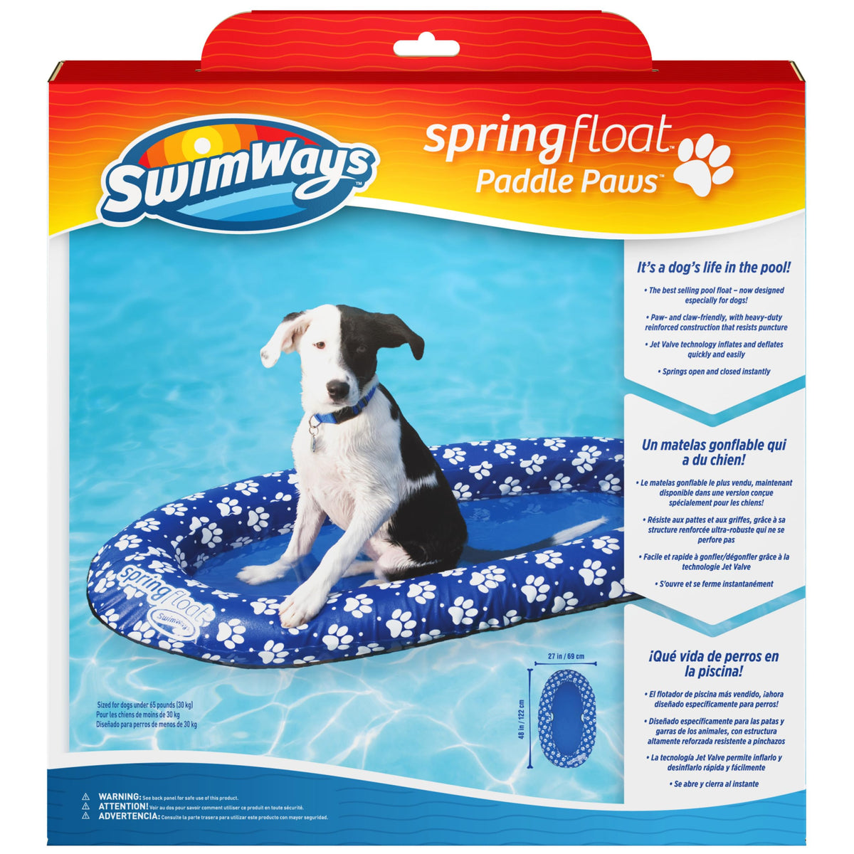 SwimWays Paddle Paws dog raft front view showing sturdy, paw-friendly surface for small dogs