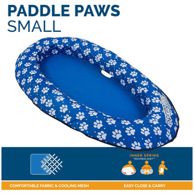 SwimWays Paddle Paws dog raft in water demonstrating easy floating for dogs up to 65 lbs