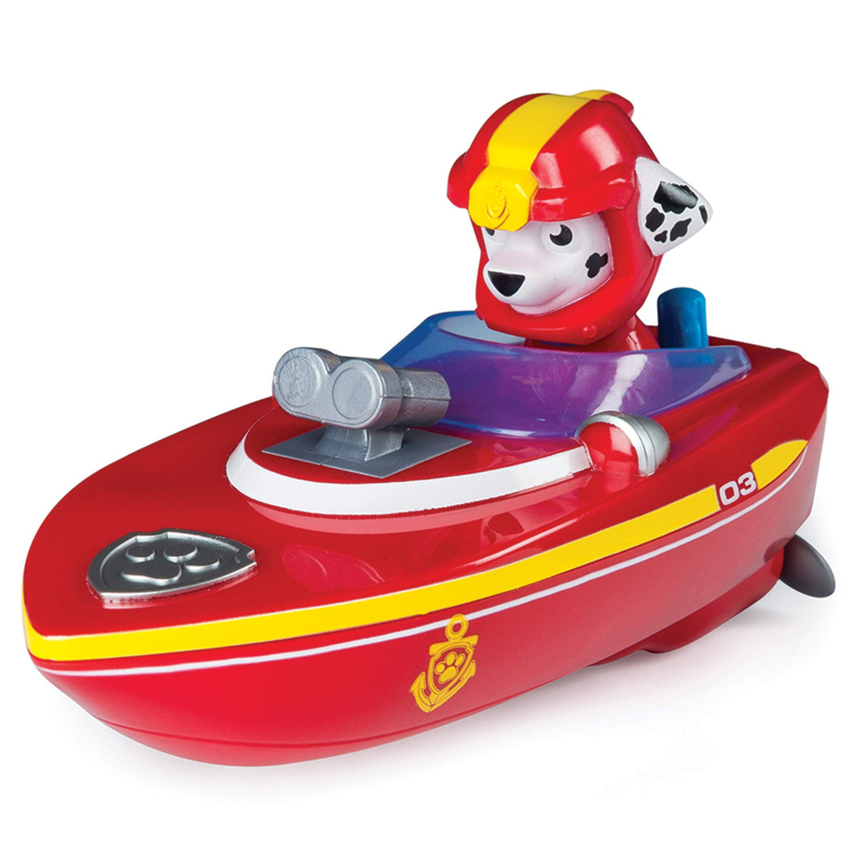 SwimWays Paw Patrol Rescue Boat Marshall, self-propelled bath and pool toy for hours of imaginative play.