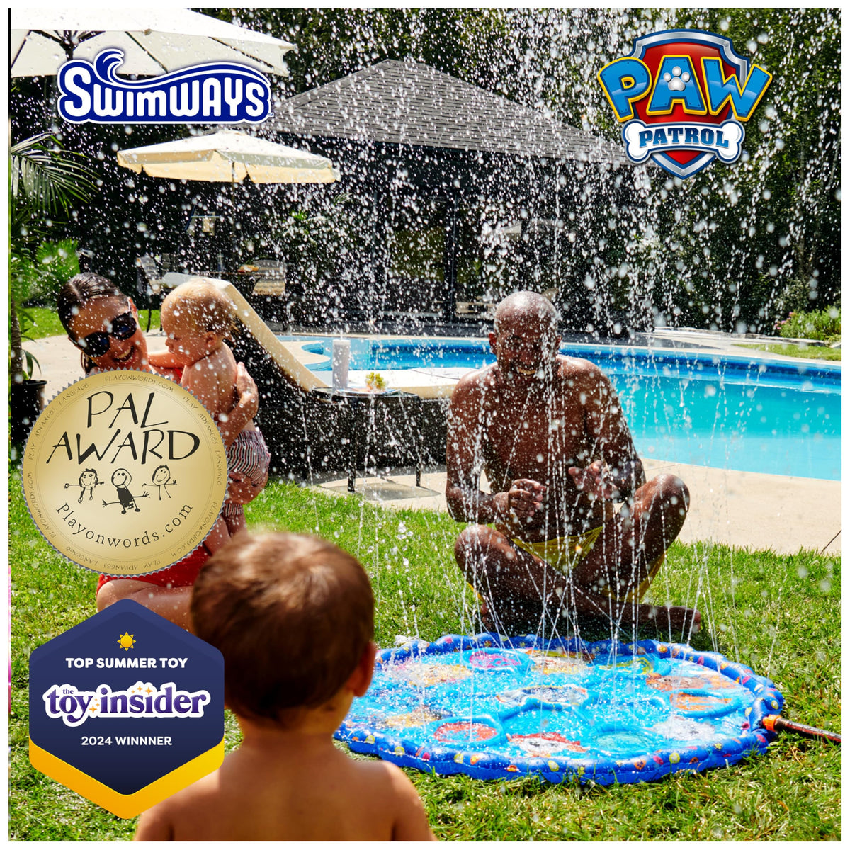 SwimWays Splash Mat with water sprinklers for instant sprinkler play.