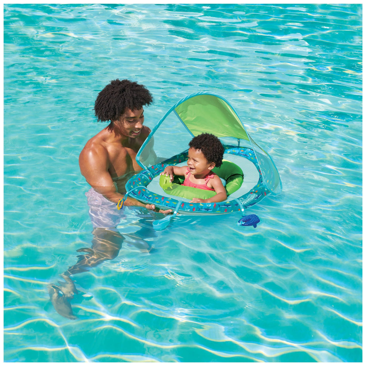 Splash N' Play float with attached toys for interactive play in the pool