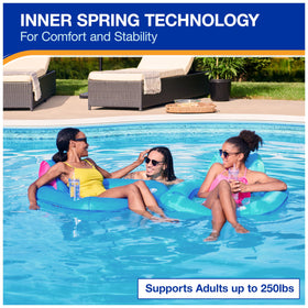 SwimWays Spring Float inflatable backrest and cupholder support upright lounging.